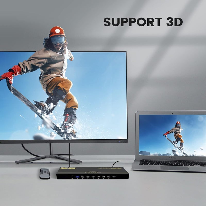 DGODRT 8×1 HDMI Switch 8 in 1 Out, 8 Port 4K HDMI Switcher Selector Box with IR Remote Control, Support 4K@30Hz Ultra HDR HDCP 3D 1080P for Xbox PS4 PC Laptop - Image 4